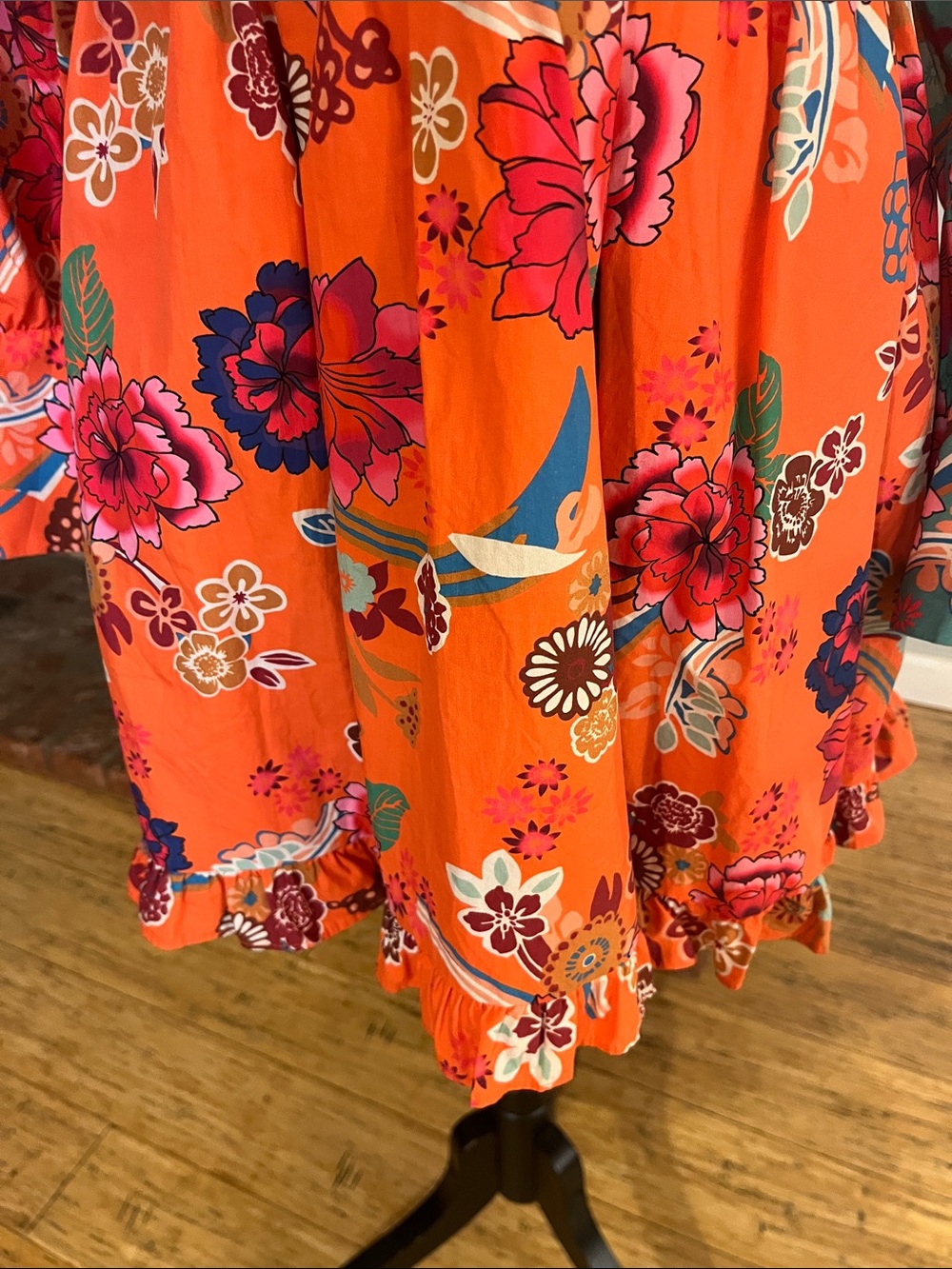 Misa Hylton for INC Orange & Teal Floral V-Neck Mini Dress with Waist Smocking - Picture 3 of 7